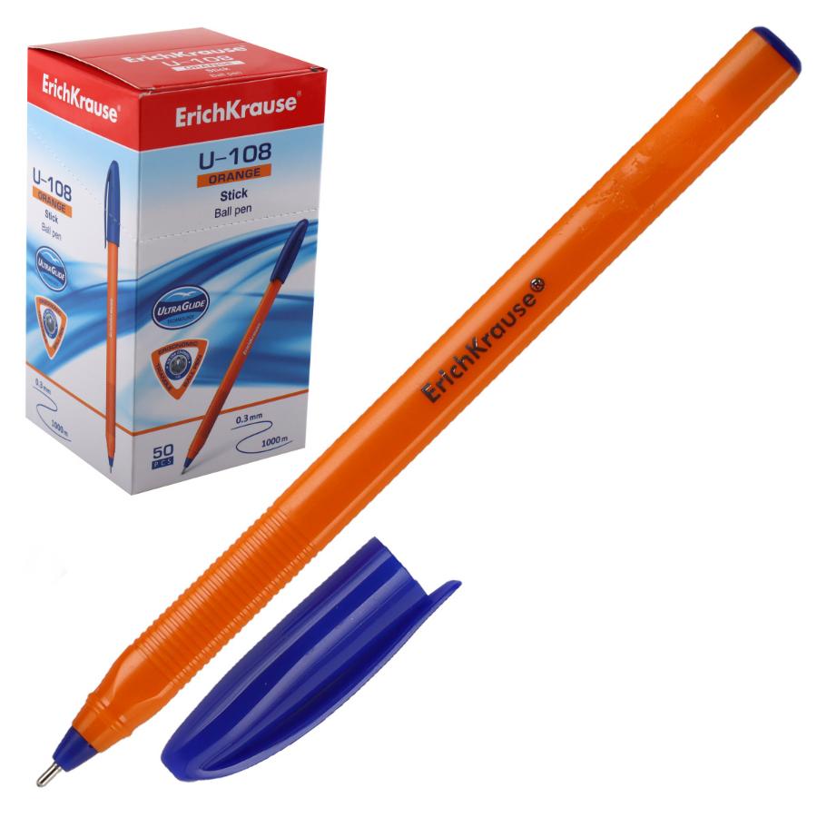 Ручка шариковая Erich Krause "Ultra Glide Technology Orange Stick U-108" 1 мм, синяя, трехгранная
