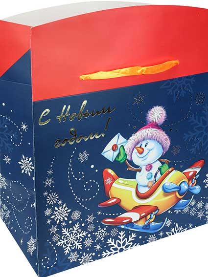 Пакет-коробка подарочный 22,5х20х13,5 см "Новогодний снеговичок"