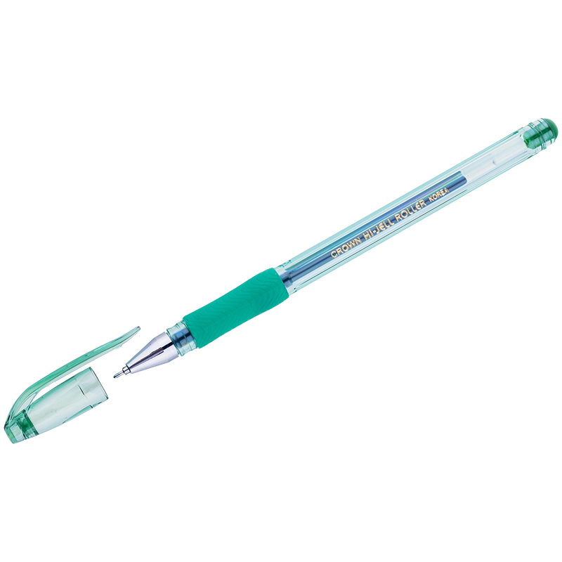 Ручка гелевая Crown "Hi-Jell Needle Grip" 0,7 мм, грип, зеленая, игольчатый пишущий узел