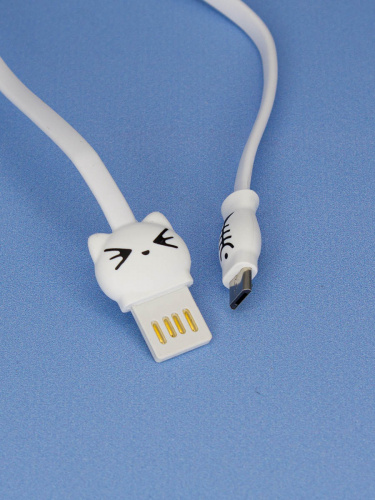 Кабель для зарядки Micro USB "Котик", в футляре, белый, 1м