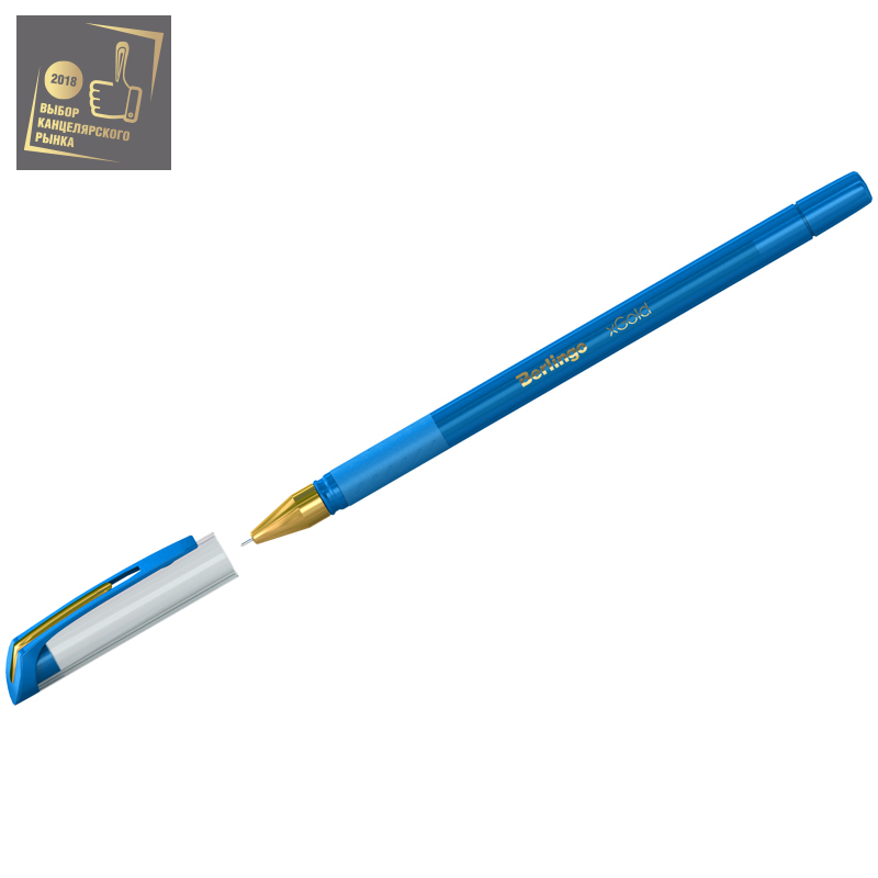 Ручка шариковая Berlingo "xGold" 0,7 мм, грип, голубая, игольчатый стержень
