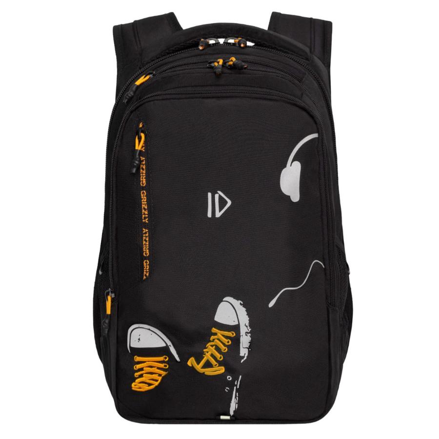Рюкзак GRIZZLY "Кеды", с отделением для ноутбука, черный- оранжевый