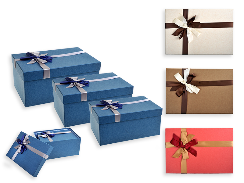 Коробка подарочная "Бант", прямоугольная 32х21х15 см, 4 цвета