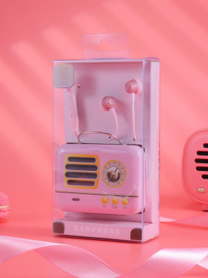 Наушники в металлическом футляре "Радио", розовые