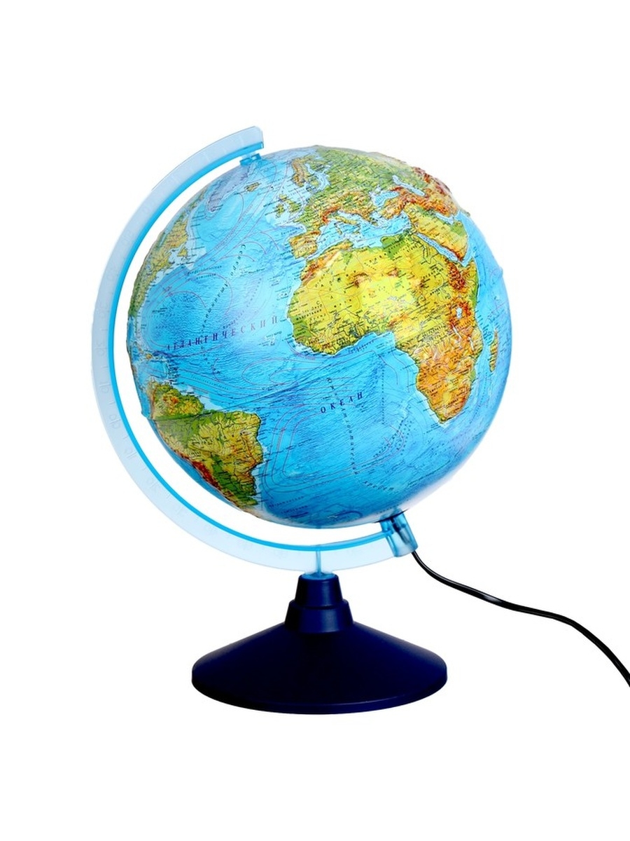 Глобус физико-политический рельефный 250 мм, с подсветкой, на круглой подставке, очки, интерактивный