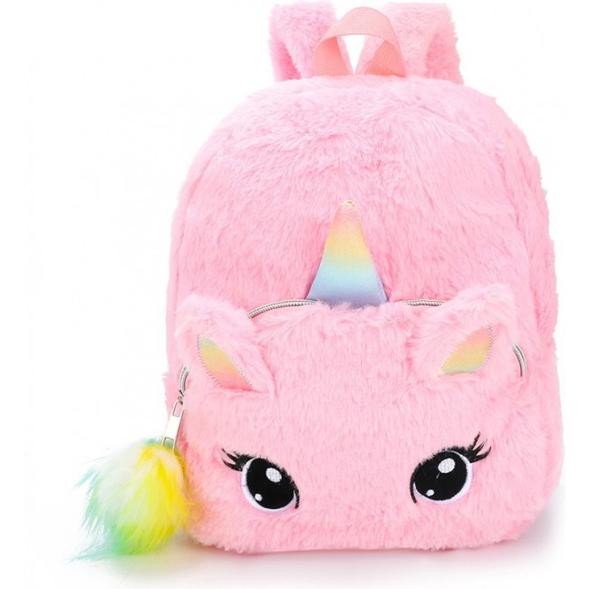 Рюкзак детский "Единорог" розовый, с помпоном и глазками
