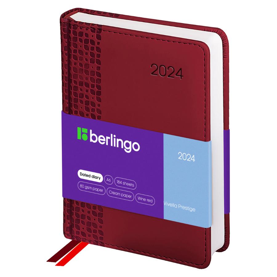 Ежедневник А6 184 л  2024, Berlingo "Vivella Prestige", бордовый