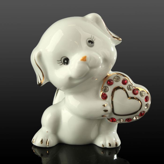 Сувенир керамика "Щенок с сердечком", стразы, 8х7х6,5 см