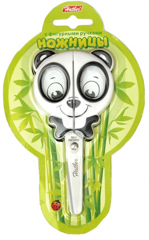 Ножницы школьные Hatber "Панда", 13 см, нерж.сталь с фигурными ручками