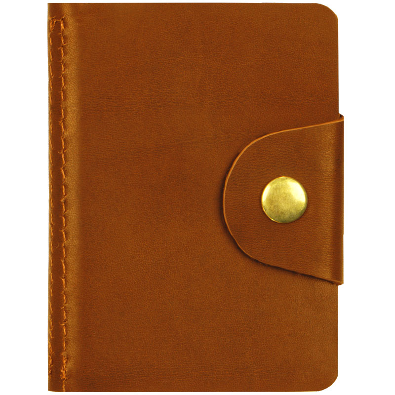 Визитница карманная OfficeSpace на кнопке, 10х7 см, 18 карманов, натуральная кожа, светло-коричневый
