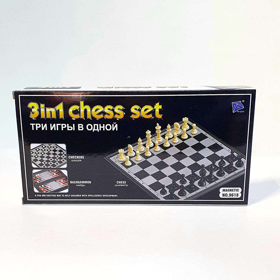 Игра настольная "Шахматы, нарды, шашки деревянные 3 в 1", поле 27 см