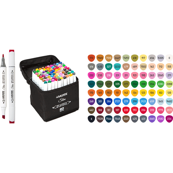 Набор маркеров для скетчинга deVENTE "Slim", 80 цветов, 1-5 мм, двусторонние, в текстильной сумке