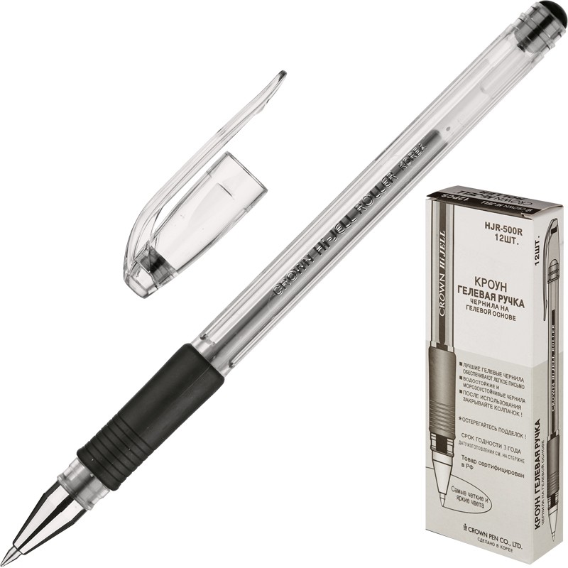 Ручка гелевая Crown 0,5 мм, грип, черная
