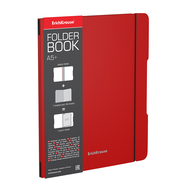 Тетрадь  А5+ 48л., "FolderBook", красная съемная пластик. обложка, на резинке