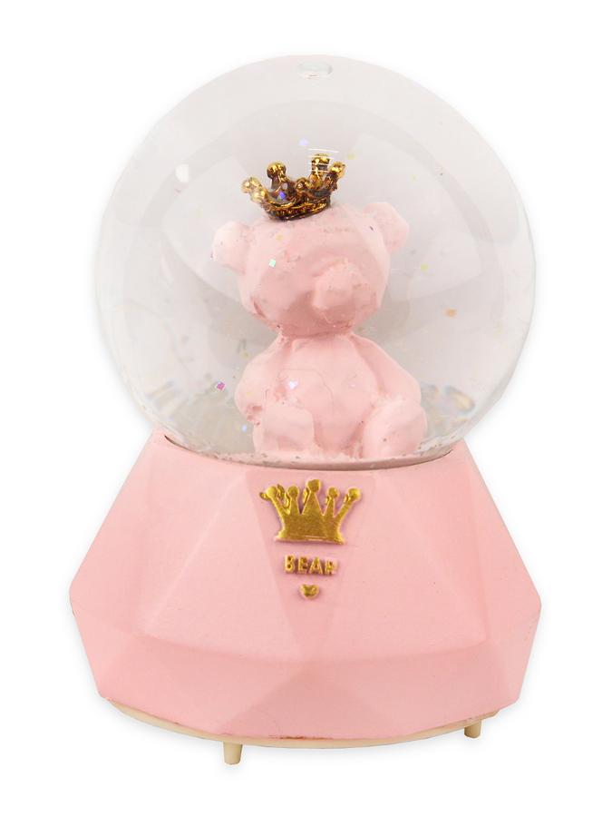 Сувенир музыкальный водяной шар Мишка,розовый