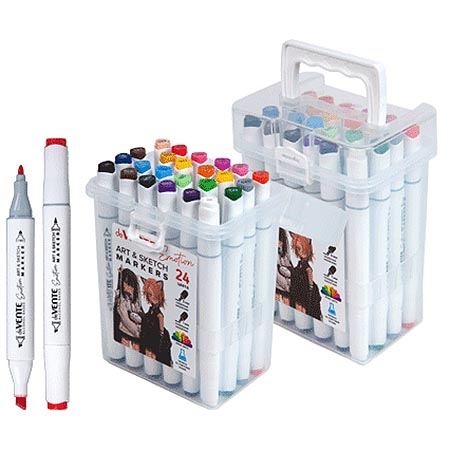 Набор маркеров для скетчинга deVENTE "Emotion", 24 цветов, 1-6 мм, двусторонние, пластиковая коробка