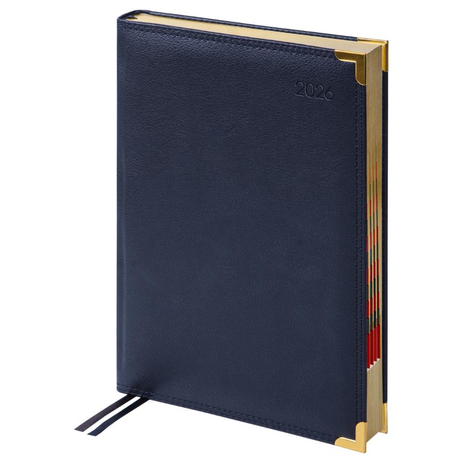 Ежедневник А4- 184л. 2026г, Delucci, зол. срез, фактурная кожа, черный