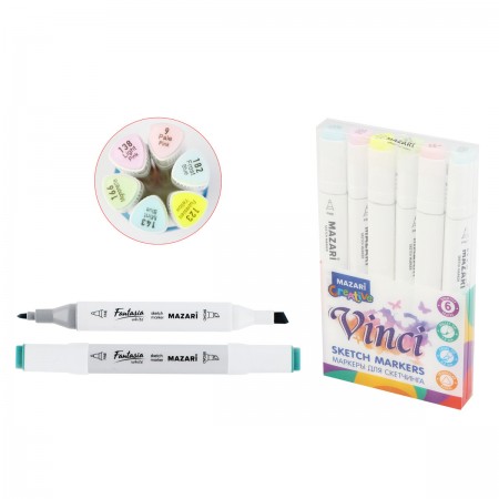 Набор маркеров для скетчинга VINCI Pastel, 6 цветов, 1-6,2 мм, двусторонние