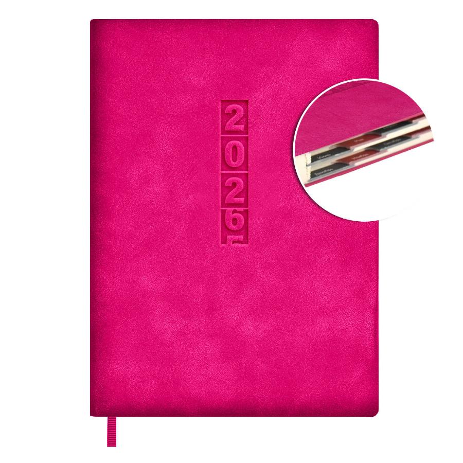 Ежедневник А6+ 176 л  2026, ESCALADA, Тиволи Глосс малиновый, кожзам