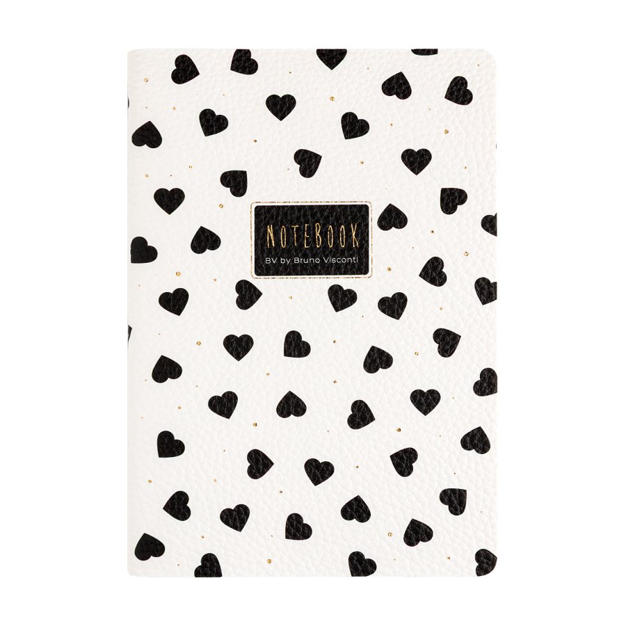Книжка записная А5 60 л, BLACK&WHITE.СЕРДЕЧКИ,кожзам