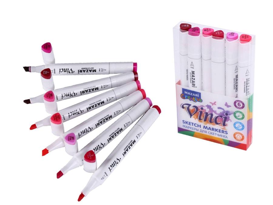 Набор маркеров для скетчинга VINCI Berries colors, 6 цветов, 1-6,2 мм, двусторонние