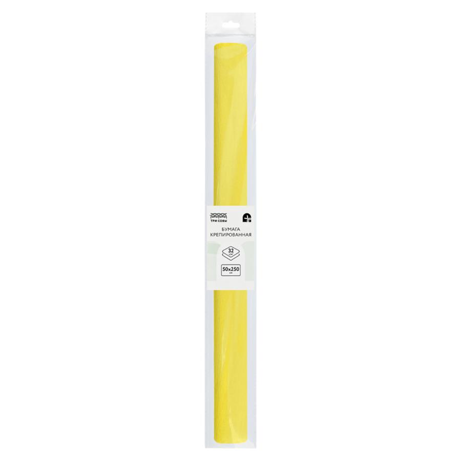 Цветная бумага креповая ТРИ СОВЫ, 50х250см, 32г/м2, желтая
