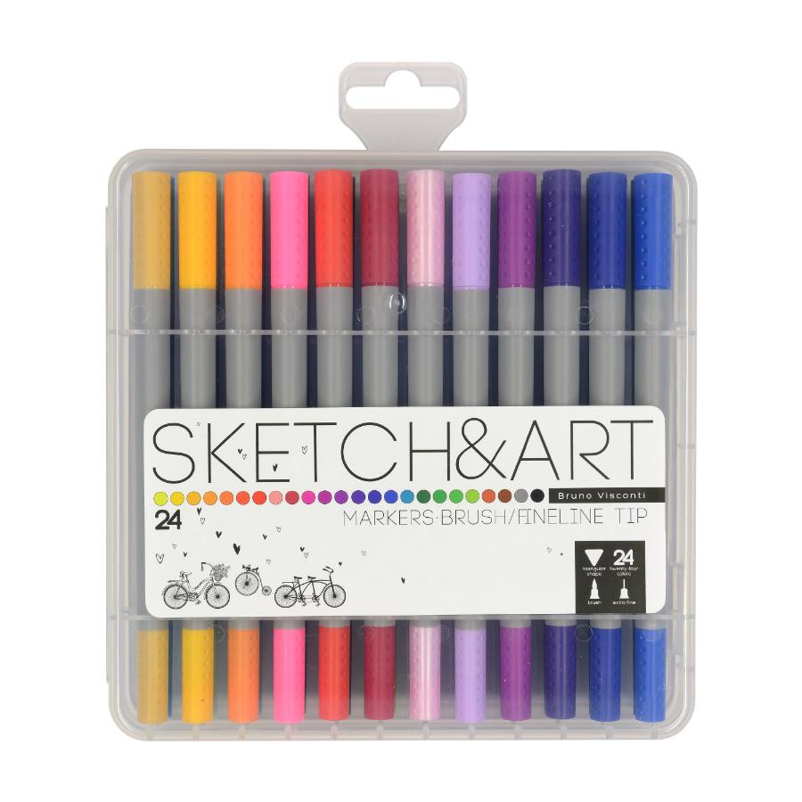 Набор маркеров для скетчинга SKETCH&ART, 24 цвета, кисточка + линер