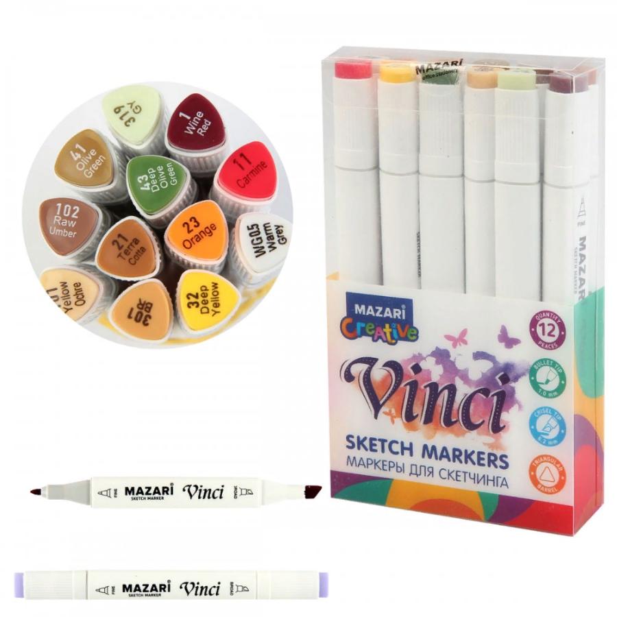 Набор маркеров для скетчинга VINCI Forest colors, 12 цветов, цвета леса, 1-6,2 мм, двусторонние