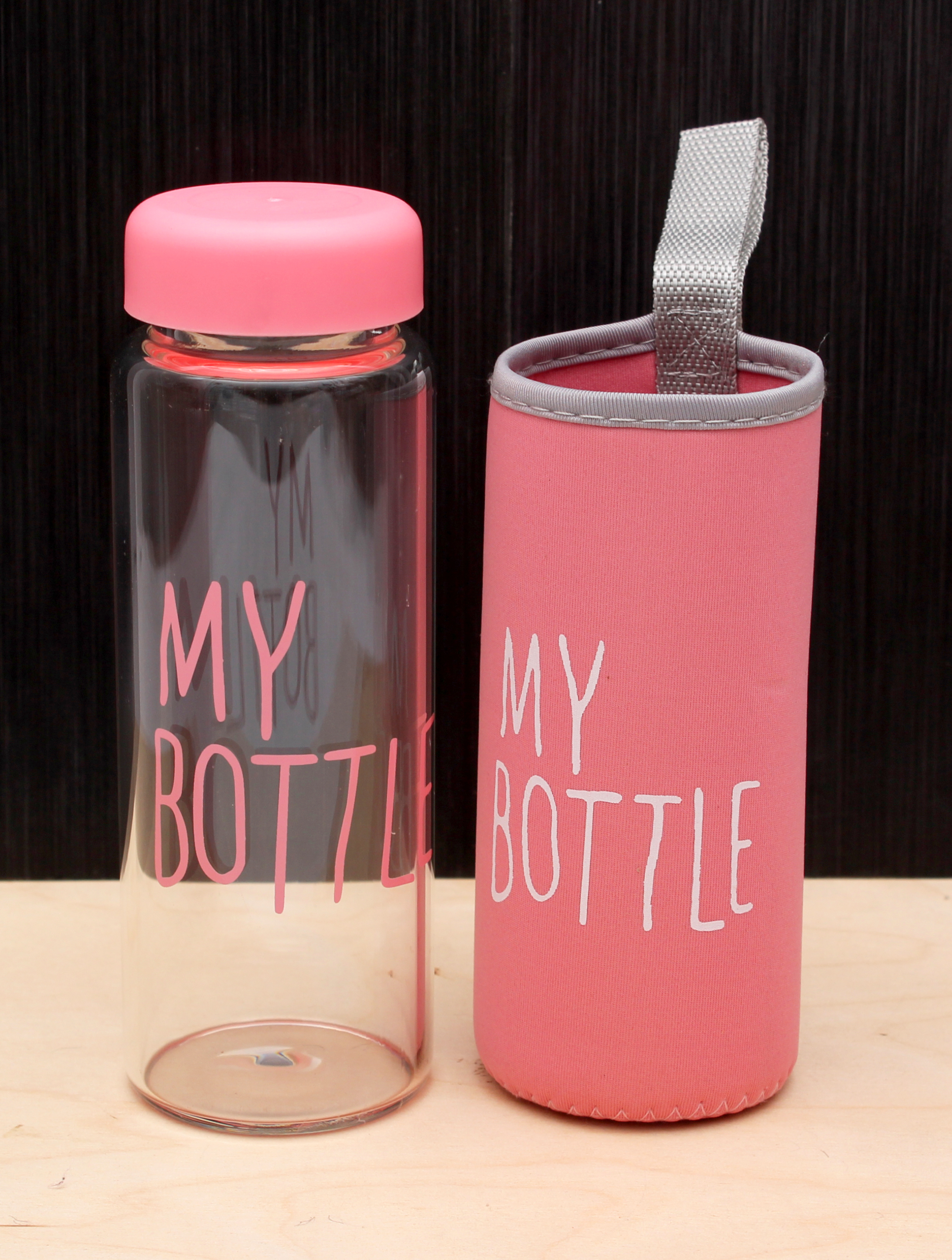 Бутылка 500 мл "MY BOTTLE", пластик в чехле, розовая