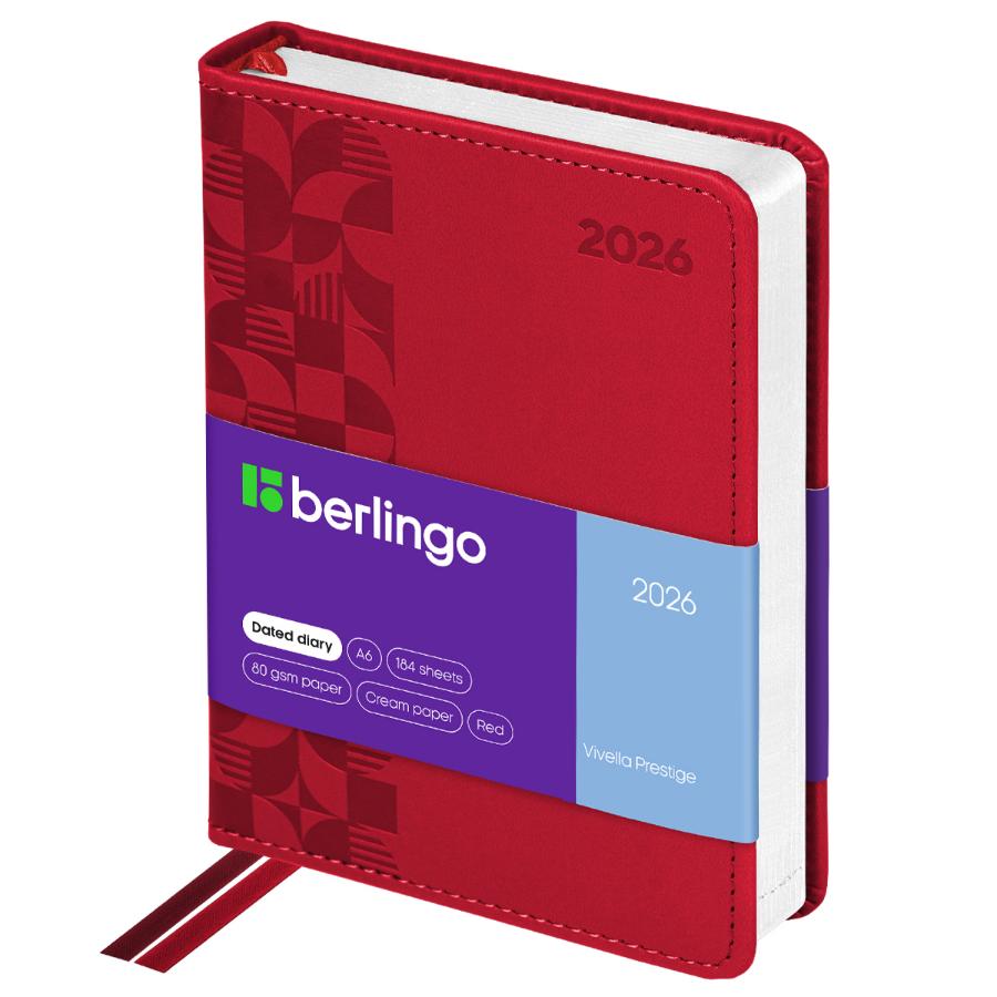 Ежедневник А6 176 л. 2026г, Berlingo "Vivella Prestige", кожзам, красный