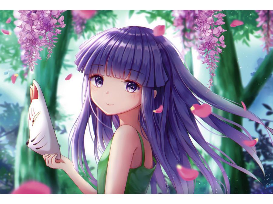 Картина по номерам "Аниме. Девушка с фиолетовыми волосами" 30х45 см
