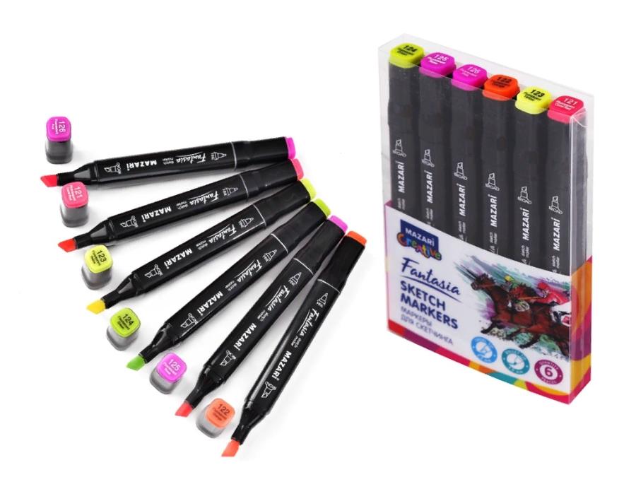 Набор маркеров для скетчинга Fantasia, 6 цветов, 3-6,2 мм, двусторонние