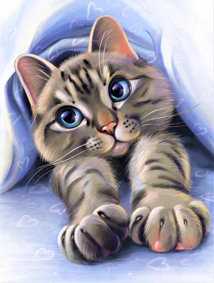Картина по номерам " Доброе утро котёнка" 17х22 см (14 цв)