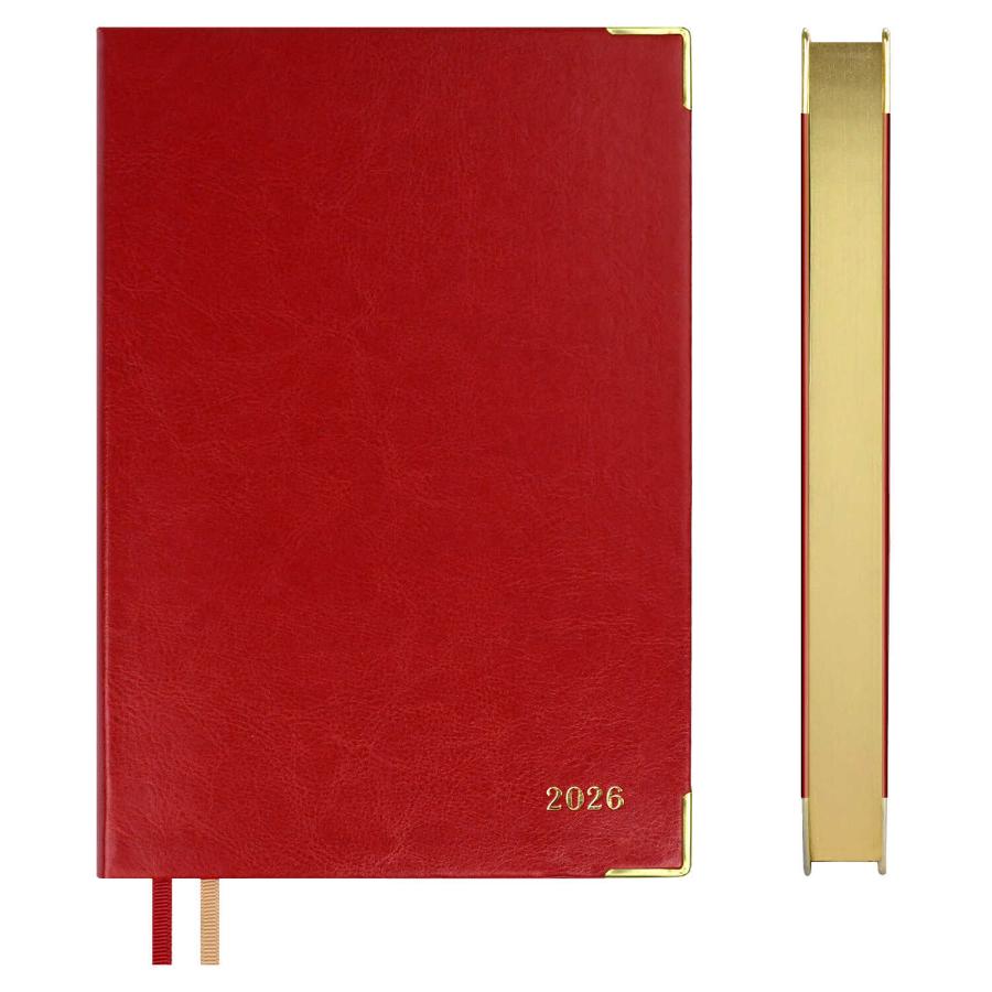 Ежедневник А5 176 л  2026, ESCALADA, Сариф красный кожзам, мет.уголки