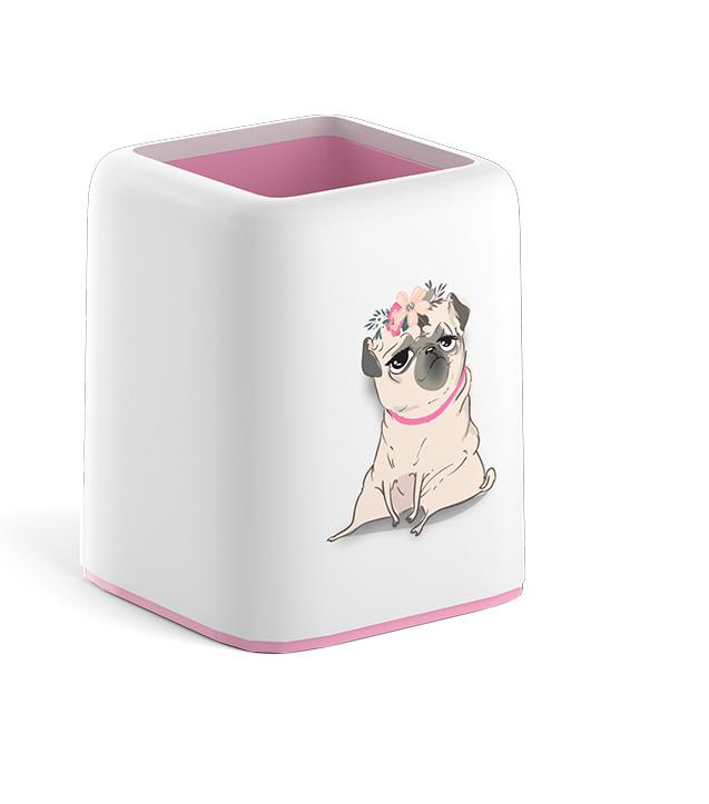 Подставка-стакан ErichKrause "Forte, Chilling Dog", белый с розовой пастельной вставкой