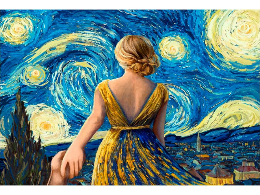 Картина по номерам "Девушка и звездное небо" 30х40 см