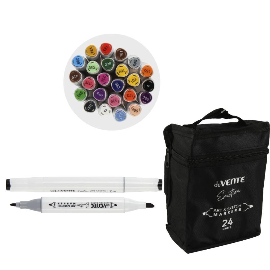 Набор маркеров для скетчинга deVENTE "Emotion", 24 цвета, 1-5 мм, двусторонние, в текстильной сумке