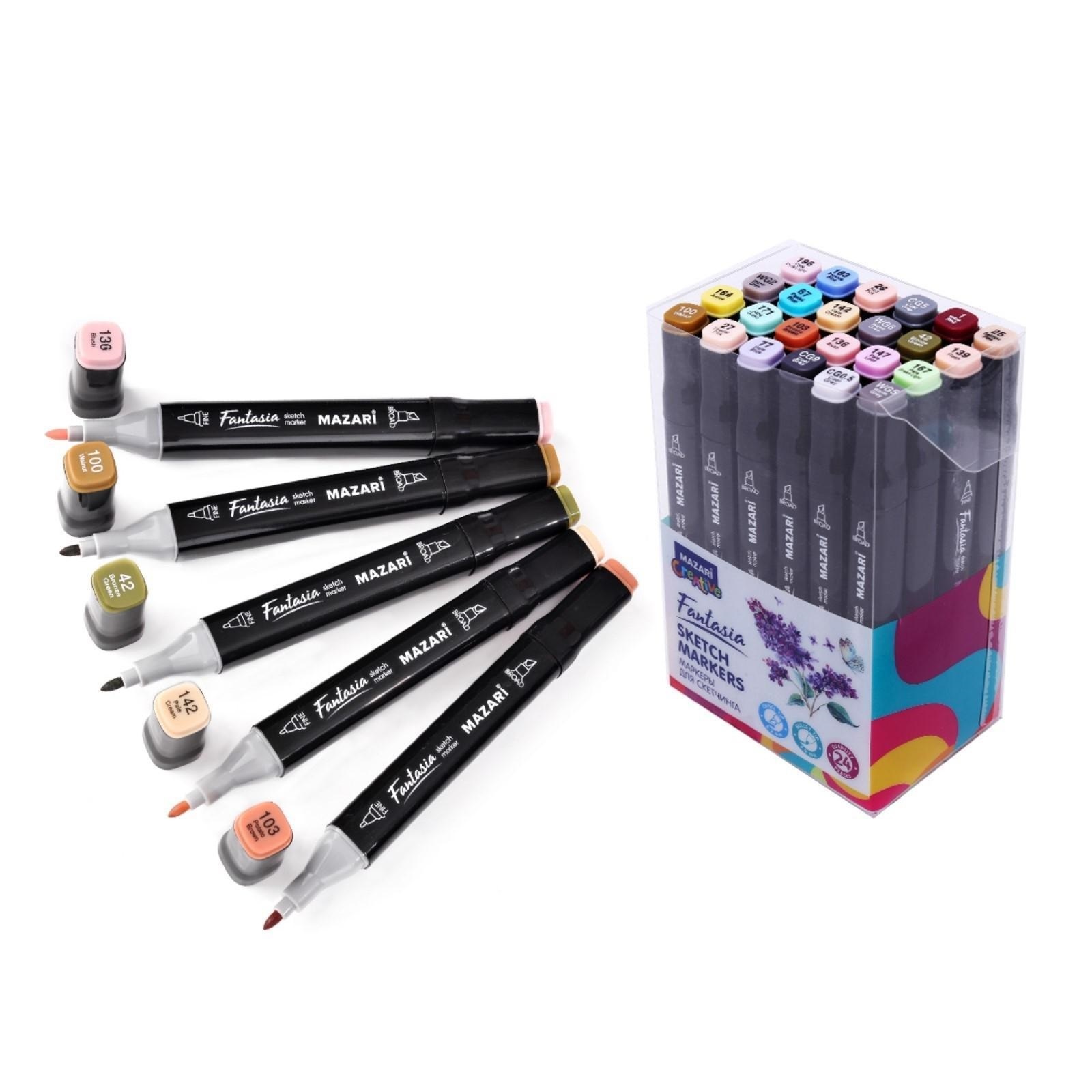 Набор маркеров для скетчинга Fantasia Grey Pastel colors, 24 цвета, серые пастельные цвета, 3-6,2 мм