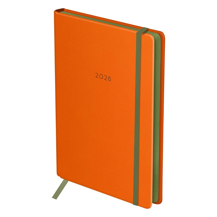 Ежедневник А5 176 л. 2026г, BG "Contrast.Orange", кожзам, оранжевый, цветной срез, на резинке