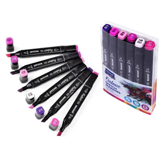 Набор маркеров для скетчинга Fantasia Purple colors, 6 цветов, 3-6,2 мм, двусторонние