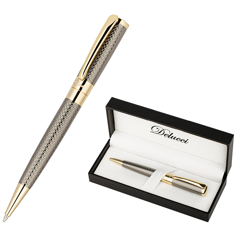 Ручка шариковая DELUCCI "Allegro" 1,0 мм, корпус золото/оружейный металл, в подар.кор, синяя