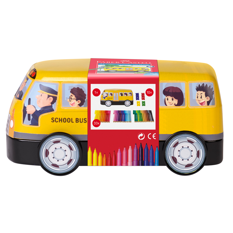 Фломастеры 33 цвета Faber Castell "Connector School Bus", металлическая коробка