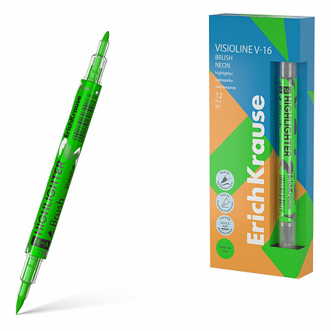 Текстовыделитель двухсторонний  Visioline V-16 Brush Neon, цвет зеленый