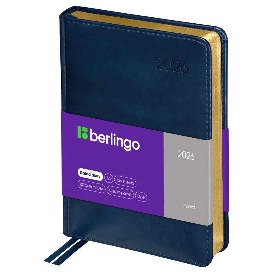 Ежедневник А6 176 л. 2026г, Berlingo "xGold", зол. срез, синий