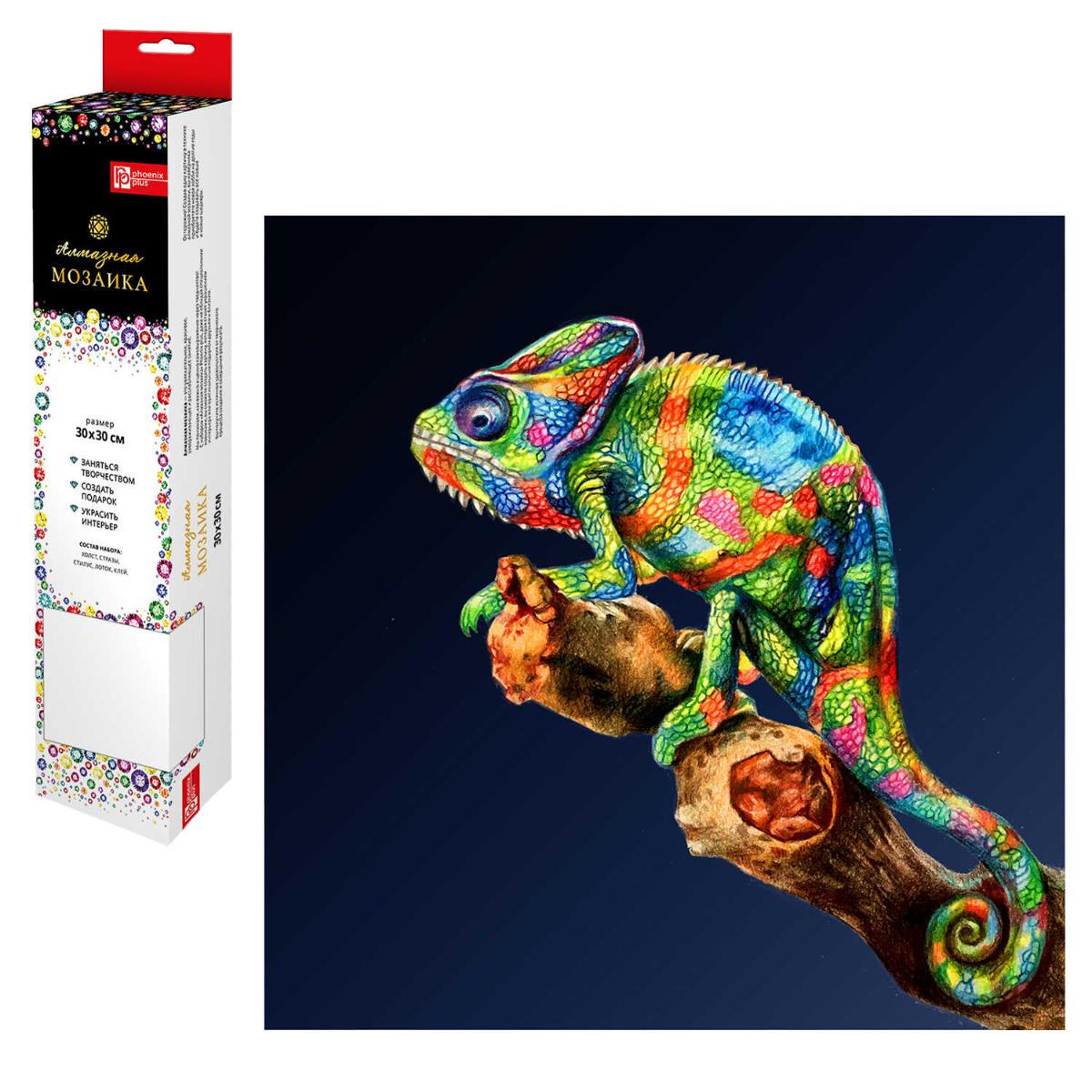 Мозаика алмазная "Красочный хамелеон", 24,5х24,5 см