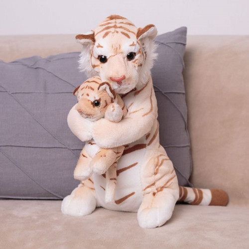 Игрушка мягкая "Тигр с детенышем", 30 см, св. коричневый