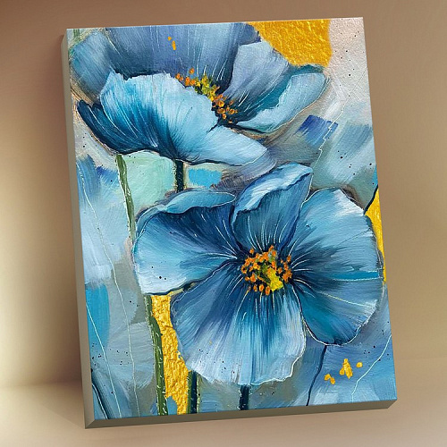Картина по номерам с поталью "Голубые цветы" 40х50 см