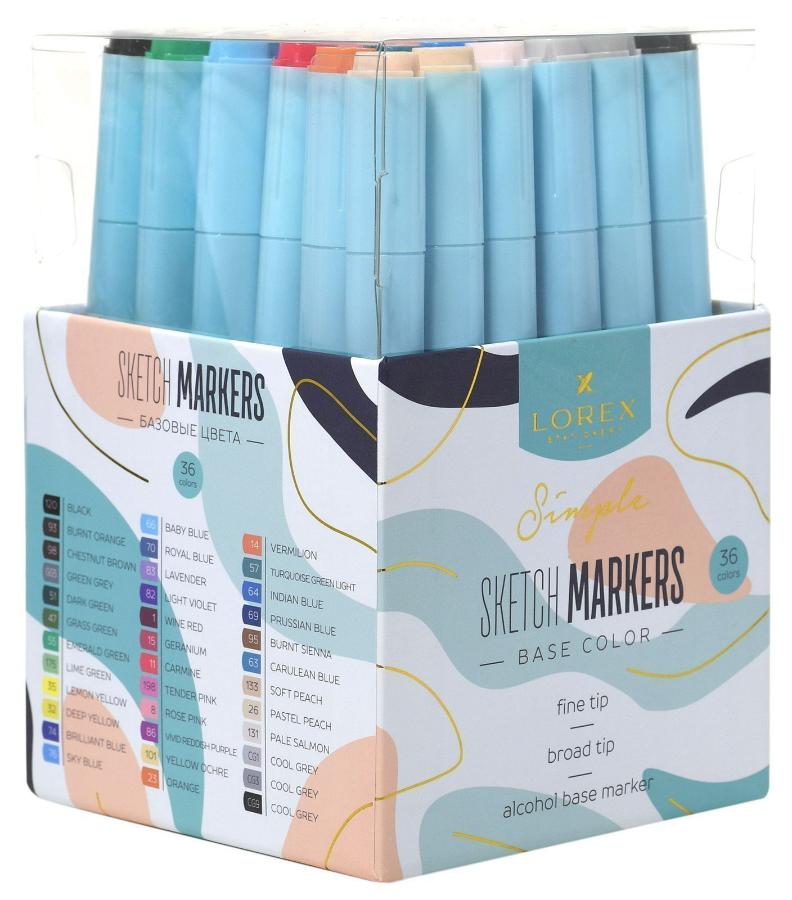 Набор маркеров для скетчинга LOREX 36 цветов, 2-6 мм, двусторонние