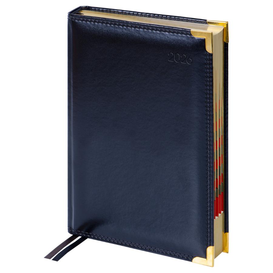 Ежедневник А5 184 л. 2026г, Delucci, Гладкая кожа, зол. срез, черный