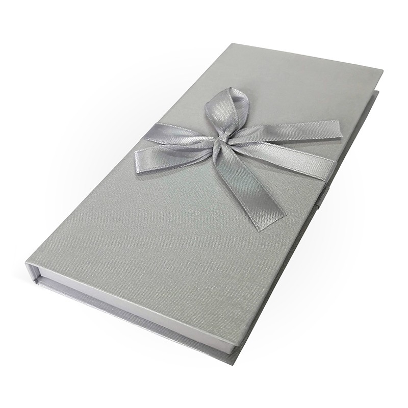 Коробка-конверт для денег с бантом «Микровельвет», серебрянный